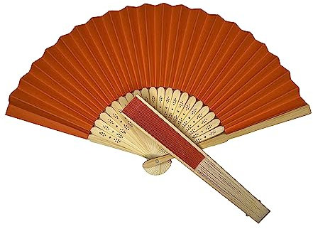 Parev Orange Paper Foldable Hand Held Bamboo Wooden Fan