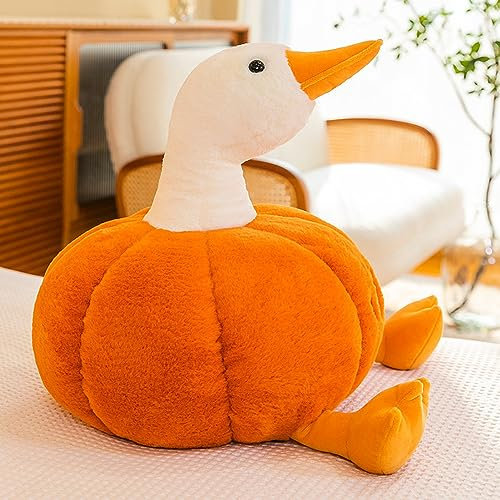 Trayosin Kuscheltier Kürbis Gans, Kürbisenten Plüschtier, Super Weiche Süßes Wurfkissen Niedliche Plüschkissen, Kürbis Gans Spielzeug Puppe Kinder Mädchen Geschenk,Hausdekoration (25cm)