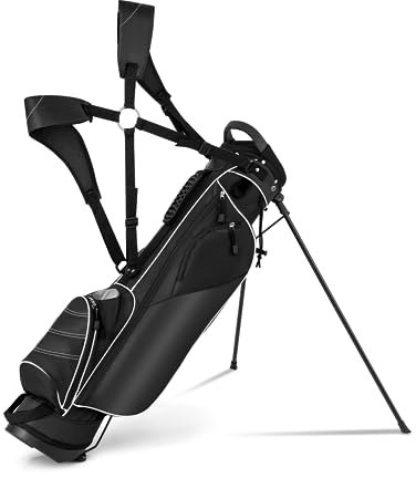 COSTWAY Golf Stand Bag, Lightweight Golf Cart Bags with 4 Way Dividers, Adjustable Dual Straps and 4 Pockets, Easy Carry (Black)