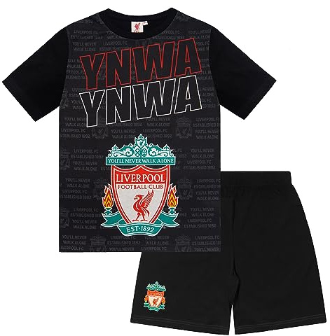 Liverpool FC Official Football Gift Boys Short Pyjamas YNWA Black 12-13 Years