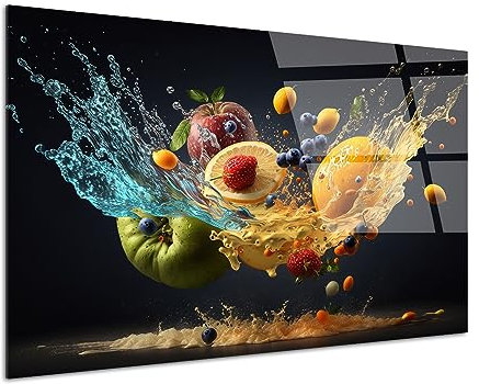 DECLINA, cadre photo décoration murale, impression sur verre acrylique, tableau cuisine, déco l’envol des fruits, art mural moderne, décoration intérieure lumineuse, 120x80 cm