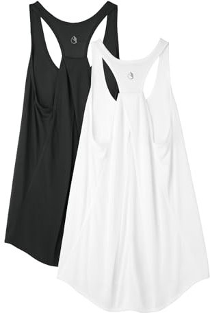 icyzone Damen Sport Tank Top Locker, Leicht Yoga Shirt, Jogging Fitness Tanktops Ärmellos Lässig Oberteile, 2er Pack (Black/White, L)