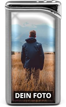 PhotoFancy® - Personalisiertes Metall Feuerzeug mit eigenem Foto - Gasfeuerzeug als Fotogeschenk gestalten - Beidseitig-Bedruckt - Farbe Silber
