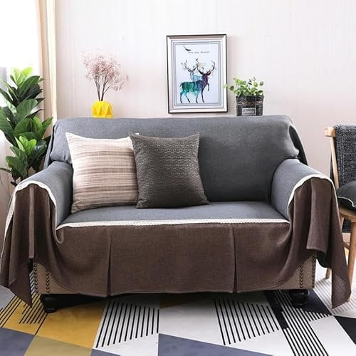 THAYLA 200-350 * 215CM Sofa Abdeckung Mit Rüschen Lila Bambus Joint Spitze Baumwolle leinen Sofa Abdeckungen 1/2/3/4 sitzer Couch Abdeckungen Sofa Protector,