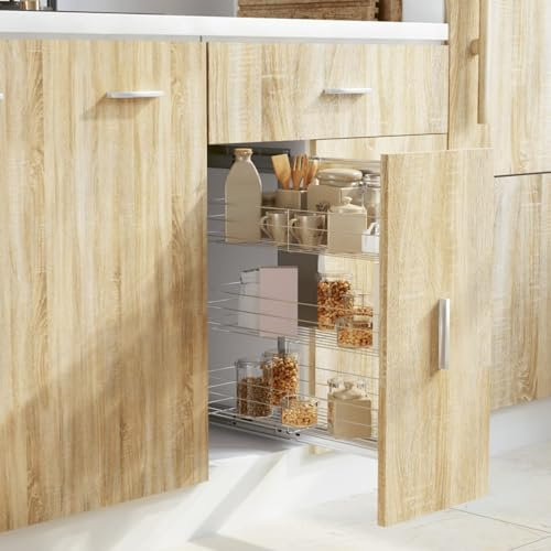 JUNZAI 3-stufiger Küchen-Drahtkorb Ausziehbar Silbern 47x25x56 cm, Gewürzregal Ausziehbar, Teleskopschublade, Apothekerschrank Auszug, Gewürzeinsatz Für Schubladen, Küchenschrankordnungssysteme