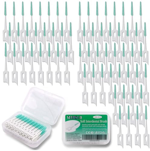 YEERSUO Scovolini dentali, spazzolino interdentale morbido tra i denti, spazzolino interdentale in silicone, spazzolino da denti, strumento per la pulizia dello spazzolino da denti, verde, 200 pezzi