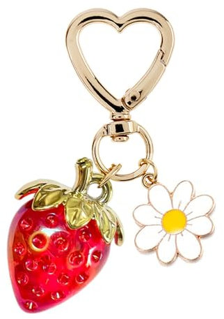 Agromusk Joli porte-clés en forme de fraise, breloques de sac, cœur kawaii, fleur, marguerite, accessoires de décoration pour sac à main de fille, rouge, taille unique