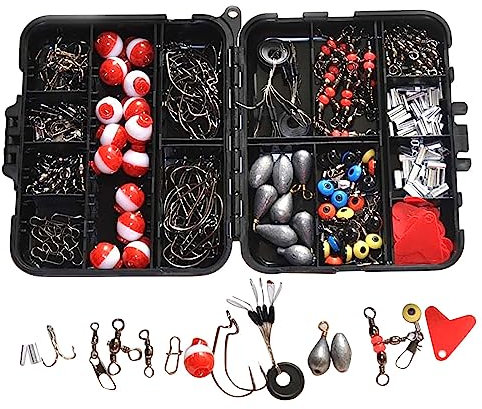 264-teiliges -Set mit Tackle-Box, einschließlich Zangenhaken, Gewichtswirbeln, Druckknöpfen und Folien Vorfach Für (Black, One Size)
