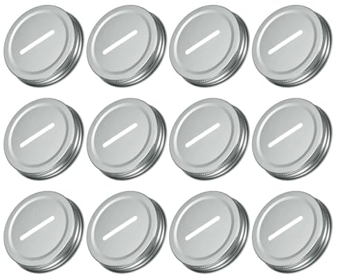 sourcing map 50Pcs Coin Slot Bank Lid for Mason Jar, 70mm/2.76 Regular Mouth Tin Plate Caps Inserts for Canning Jars Cover, (Silver Tone)