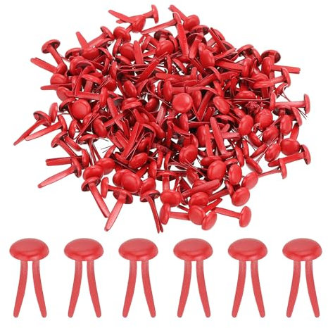 PATIKIL 200 Stück Musterbeutelklammern 8 x 15 mm Mini Brads Metall Rundkopfklammern Briefklammern Musterklammern Scrapbooking für Kunst Basteln Handwerk DIY-Projekte PapierRot