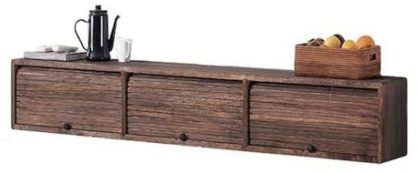 HJYryhyfddply Lowboard Hängend, Wandmontierter Tv-Schrank aus Massivem Holz mit 3 Schubladen, Rolltür-Design, Entertainment-Center mit Stauraum (Braun)