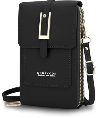 dobsechs Small Touch Screen Crossbody Phone Bag for Women, PU Leather Mobile Phone Purse with Adjustable Shoulder Strap, Card Slots, Travel Cellphone Handbags Coin Wallet for Ladies - Black