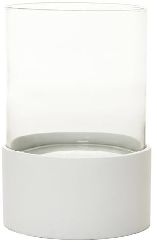 VIVANNO Windlicht Kerzenhalter CANDIRA, Rund Weiß Matt, 28x20 cm, Glasaufsatz, Tischdeko, Fiberglas Basis