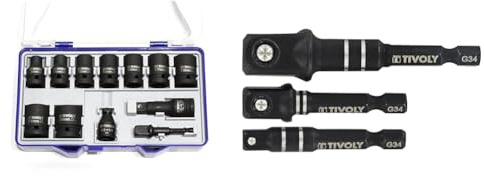 Tivoly - Coffret Douilles À Choc - 9 Douilles 1/2 Ø 8 à 24 mm + 2 Adaptateurs + 1 Rallonge & 11591120008 3 Impact Lot de Porte Douille 1/4 3/8 1/2