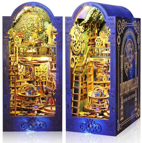 CRIOLPO Book Nook Kit-DIY Puppenhaus Holz Haus, Buch Ecke Miniatur Kit für Erwachsene Teens, 3D Holzpuzzle Bücherecke Bücherregaleinsatz mit Sensor Led Licht