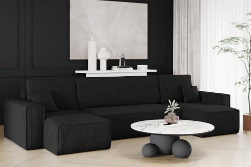 Fun Möbel Wohnlandschaft Schlafsofa Sofa Maris in Stoff Poso (Schwarz)