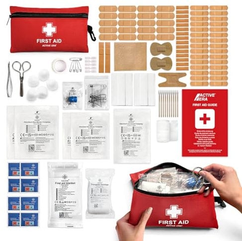 Active Era Premium Erste Hilfe Set - 120-teiliger Erste Hilfe Kasten - Notfall Ausrüstung inkl. Kühlpacks, Pflaster, Rettungsdecke für Zuhause, Reise oder als Erste Hilfe Set Outdoor - ISO 13485