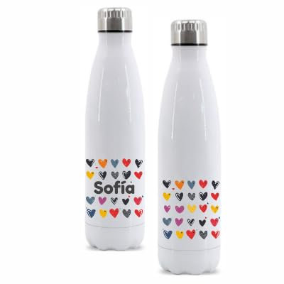Botella Térmica Personalizada - Nombre - Botellas de Agua Acero Inoxidable Doble Capa 500 ml Bebidas Frias 24h y Calientes 12 h, doble capa - a prueba de fugas. (corazones tonos fuertes)
