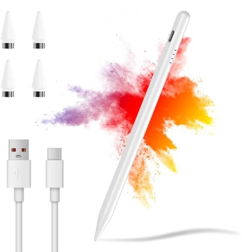 Tablet Pen, Digital, Stylus Pens for Touch Screens, Compatible with iPhone, Samsung/Android Smart Phone, Magnetic Pen Rechargeable Tablet Writing Drawing Pencil-White