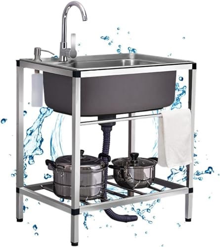 Edelstahl Einzelbecken Außenspüle mit komplettem Zubehör - für Gastronomie, Werkstatt und Gartenhaus - einfache Montage