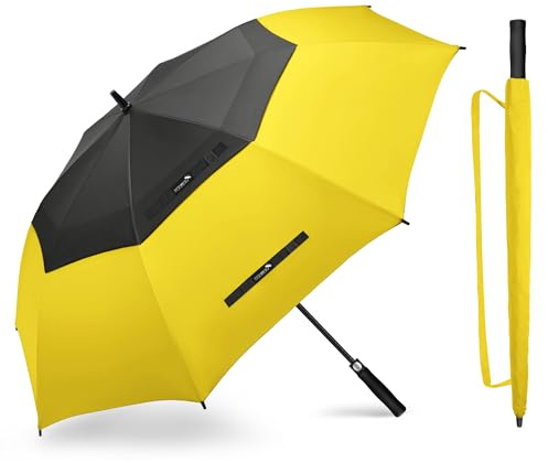 ZOMAKE Regenschirm Groß Sturmfest XL - 62 Zoll Großer Golfschirm Automatik,Zweifarbig,Winddichter Partnerschirm Stabil für 2-3 Personen(Z-Dunkelgelb-schwarz)