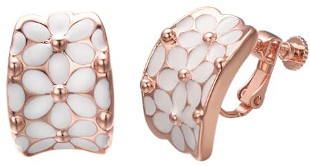 Vissen Rosegold Helix Klipp Ohrringe Ohne Ohrlöcher Weisser Blumen Große Ohrclips Damen Blüte Modeschmuck