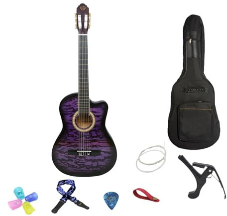 Guitare Acoustique avec Housse Guitare Portable Guitare Classique pour Voyage Débutant Adulte Enfants, Violet
