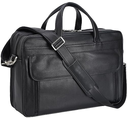 TIDING Leather Briefcase for Men 15.6 - 17.3 Laptop Work Bag Large Computer Case Business Travel Shoulder Messenger Bags, Black