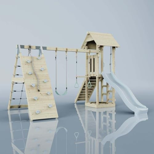 PolarPlay Spielturm Kiruna aus Holz in Blau Trapezstange