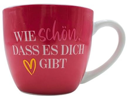 XXL Trinkbecher - Maxi - Kaffeebecher - Tassengeschenk Freundin, Kaffeetasse, Motiv: Wie schön, dass es dich gibt, in rosa Größe H/Ø: 9,2 x 10,5 cm, Fassungsvermögen 400 ml, Spülmaschinengeeignet.