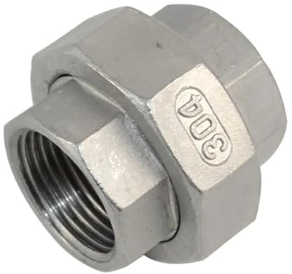 UYCUODLUY 1PCS SS304 Stainless Steel Union Joint Coupling 1/4 3/8 1/2 3/4 1 1-1/4 1-1/2 2 BSP Female Thread Cast Pipe Fitting(2)