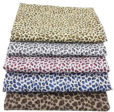 AMateschitz 5 Stück Leopardenstoff Leoparden Bedruckter Baumwollstoff Patchwork Stoffe Paket mit Leopardenmuster Quadrate Baumwolle Stoffe für DIY Handwerk Nähen Quilting Crafting Farbmischung 25*25cm