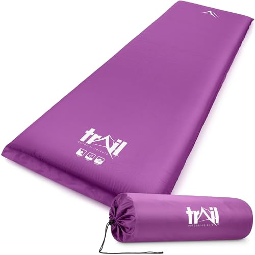 Trail Extra-Wide Self-Inflating Camping Mat, 186cm x 65cm x 10cm | Extra-Wide 65cm Design, 10cm Expanding Foam Core, Self-Inflating Valve, Water-Resistant PVC Coating, Elasticated Roll Straps