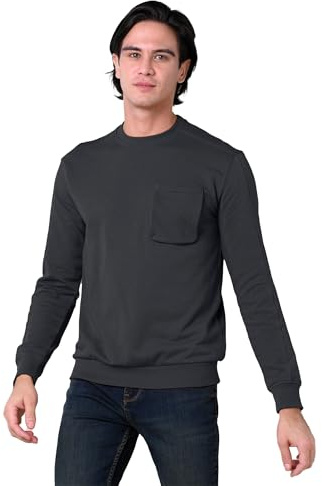 Enorsia Mens Long Sleeve Front Pocket Sweatshirt Ribbed Crew Neck Soft Cotton Fabric Classic Fit Versatile Solid Colour for Any Outfit Comfortable and Stylish Sweatshirt Men