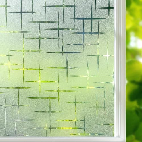 DARUITE Film Fenetre Anti Regard, Film Electrostatique Vitre à Motif de Étoile Croix, Anti-UV, Brise Vue Fenetre Décoratif, idéal pour Chambre, Bureau ou Cuisine (30x100 cm)