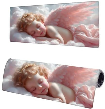 Large Mouse Mat Cloud, Extended XXL Angel Gaming Mouse Pad Desk Pad 600x300x3mm, Keyboard Mat with Non-Slip Rubber Base, Soft Smooth Surface, Stitched Edges Mousepad, Improved Precision and Speed L-1