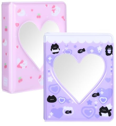 Ptwola 2 Stück Photocard Binder Kpop Fotokartenhalter 3 Zoll Mini Fotoalbum Herz Hohl Design 36 Taschen Kleine Alben für die Fotokartensammlung