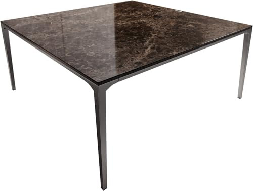 DELIFE Wohnzimmertisch Levente Keramik Laminam® Emperador Extra Lucidato Dunkelbraun 85x85 cm Gestell Edelstahl Silber