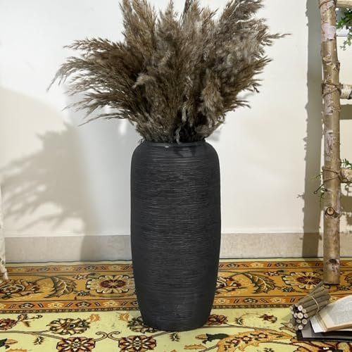 JIDOFUE Schwarz Große Rustikale Keramik Bodenvase, 40cm, Vintage Boho Vase für Heimdekoration, Texturierte Terrakotta Vase für Wohnzimmer, Regal oder Eingangsbereich