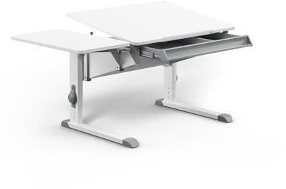 moll Bandit (CP) mit Schublade & Side Top | Kinderschreibtisch höhenverstellbar | mitwachsend, ergonomisch & neigbar für aufrechtes Sitzen | ideal für Schulkinder | Schreibtisch weiß | Made in Germany