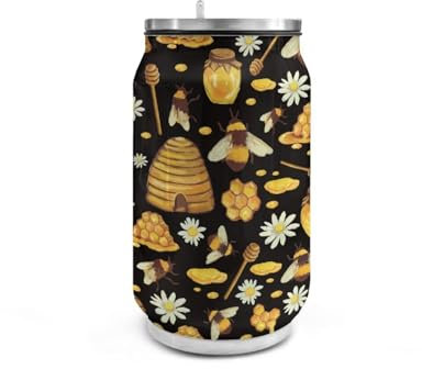 Pzuqiu Daisy Bee Bouteille d'eau avec paille 650 ml en acier inoxydable avec couvercle sans BPA pour pilules, compatible avec porte-gobelet de voiture