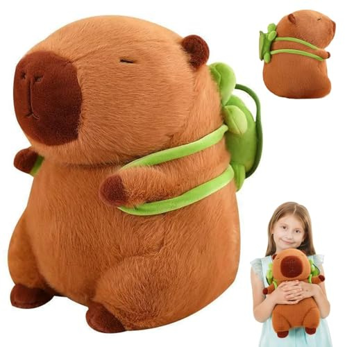 Ourdort Peluche Capibara con Mochila Tortuga,25cm | Peluche de Capybara Capibara,Simulación Capybara,Carpincho Suave de Felpa para Cumpleaños Regalo para Niñas y Niños