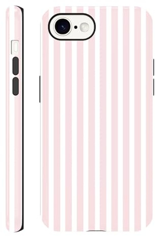 Coiwxmoi Gestreift Handyhülle für iPhone 16e/SE 4/SE 2025 Hülle Striped, Aesthetic Streifen Muster, 2 in 1 Silikon Schutzhülle Print Design für Frauen Mädchen, Cover Case für iPhone SE 4 6,1, Rosa