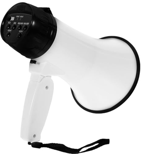 JOINPAYA Mégaphone Portable Blanc avec Micro Enregistrement et Alarme Amplificateur Voix Main Pliable pour Guides Touristiques et Commerçants