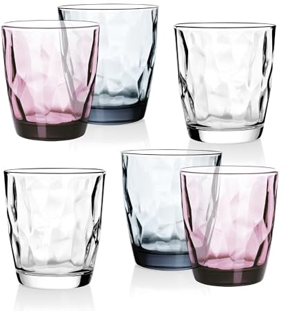 Sahm Diamond Becher Set 6 tlg 30,5cl - Premium Trinkgläser Set Mischkarton mit 3 Farben à 2 Gläser - Stilvolle Wasser- und Saftgläser - Farbenfrohe und stilvolle Trinkbecher