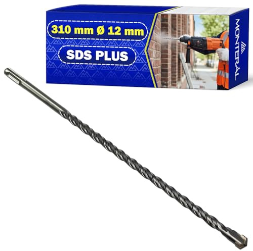 Broca Hormigon SDS Plus Ø12x310mm Acero y Carburo de Tungsteno | Broca para Hormigon se Puede Usar para Ladrillo Paredes Piedra Hormigón Armado - MONTERAL