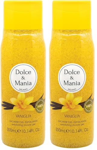 DOLCE & MANIA | Vaniglia Shower Gel Scrub, 300ml – Gel Doccia Esfoliante con Fragranza di Vaniglia, Idratante e Rimuove le Cellule Morte, Pelle Morbida e Profumata (Confezione da 2)