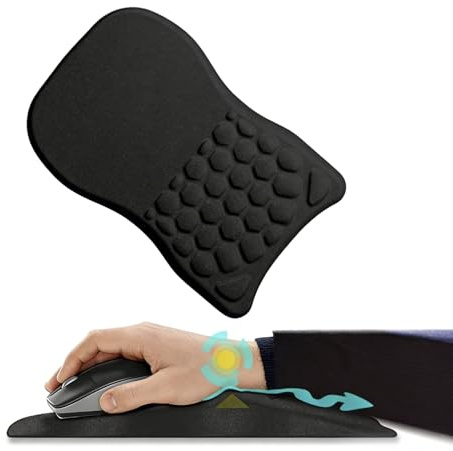 Ergonomic Mouse Mat Wrist Support with Massage Design Wrist Rest Pain Relief Mousepad with Non-Slip PU Base Soft Memory Foam Smooth Lycra Surface Waterproof Mousepad for Office & Gaming (Black)