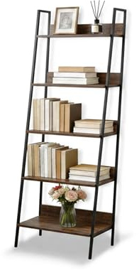 Relaxdays Standregal, modernes Leiterregal mit 5 Ablagen, für Pflanzen, Bücher & Deko, HBT: 170x60x30 cm, braun-schwarz