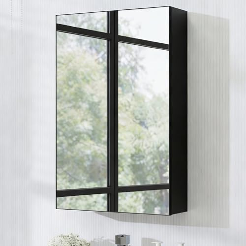 Panana Single Door Bathroom Mirror Cabinet, Wall Mounted Cabinet with Mirror, Storage Cupboard with Adjustable Shelf (Black, 40 x 60 x 13 cm)